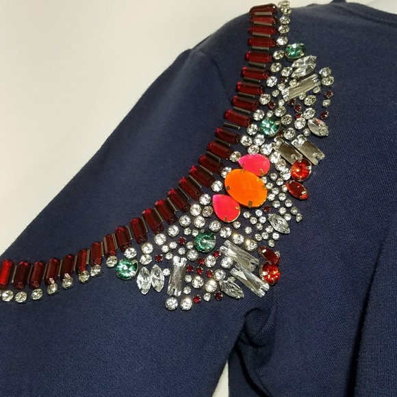 HEMANT & NANDITA Navy Blue Beaded Sweater Sz S - Picture 6 of 8